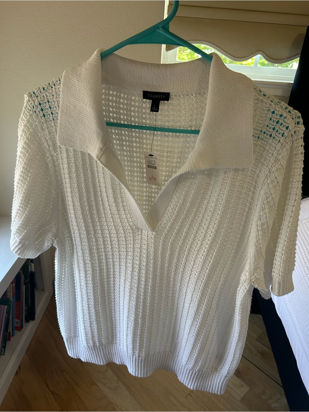 Talbots White Knit Polo Sweater size Large. NWT.